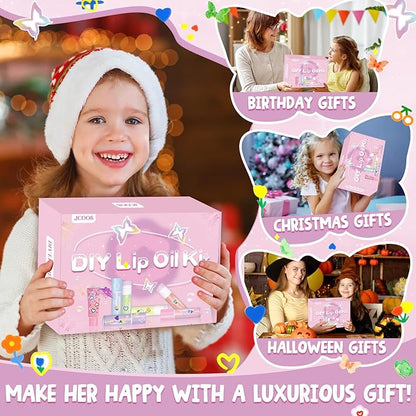 Lip Gloss Making Kit JCOOS DIY Lip Oil Make Your Own Lip Gloss Kit, Lip Gloss Base Oil Moisturizing, Lip Gloss Pigment Lip Gloss Flavoring Oil, Lip Gloss Tubes Christmas Gifts for Kids Girls Lip Gloss