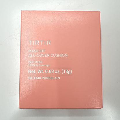 TIRTIR Mask Fit All Cover Pink Cushion Foundation | High coverage, Velvety Matte Finish, Lightweight, Flawless, Corrects Redness, Korean Cushion (#15C Fair Porcelain, Full Size, 0.63 Fl Oz)