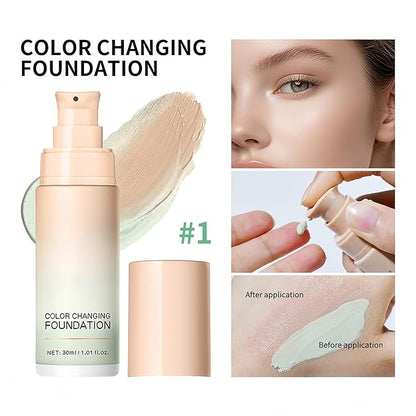 MAEPEOR Color Changing Foundation 4 Colors Lightweight Non-Greasy Hydrating Color Correcting CC Cream with Centella, Skin Corrector Foundation for Dull Skin Tone (01 Green)