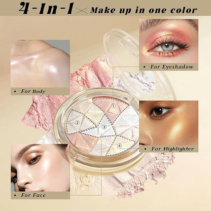 Multichrome Face Highlighter Palette Makeup, Blendable Shimmer High Glossy Natural Glow Highlighter Facial Illuminator Palette, Long Lasting Sparkling Baked Powder Highlighter Blush Makeup