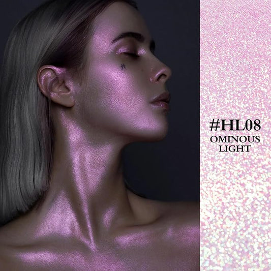 FOCALLURE Starfall Glowing Liquid Highlighter, Shimmering Body Oil, Non-Sticky Shimmer Liquid Luminizer, Non-Greasy, Face & Body Glitter Makeup for Costumes, Cosplay, Rave Festival, OMINOUS LIGHT
