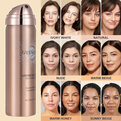 AirBrush Foundation Spray, Liquid Foundation Makeup Set, Full-Coverage Foundation Mist for Color Correcting,Concealer, Flawless Look, Matte Finish,Include Brush and Sponge,2.28oz (#3 Nude)