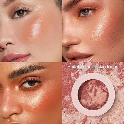 Baked Blush for Cheeks, 2 in 1 Powder Blush Palette and Highlighter, Contouring Shimmer Natural Makeup All Day Wear