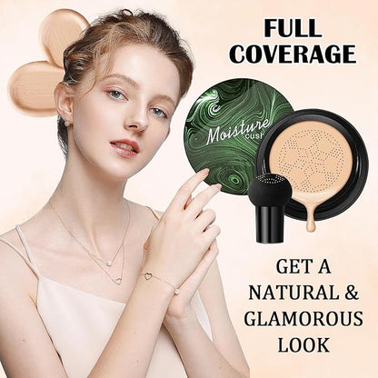 Mushroom Head Air Cushion CC Cream,Full Coverage Mushroom Head Liquid Foundation BB Cream Face Makeup,Oil Control Long Lasting Moisturizing Matte Concealer,Even Skin Tone（Natural）
