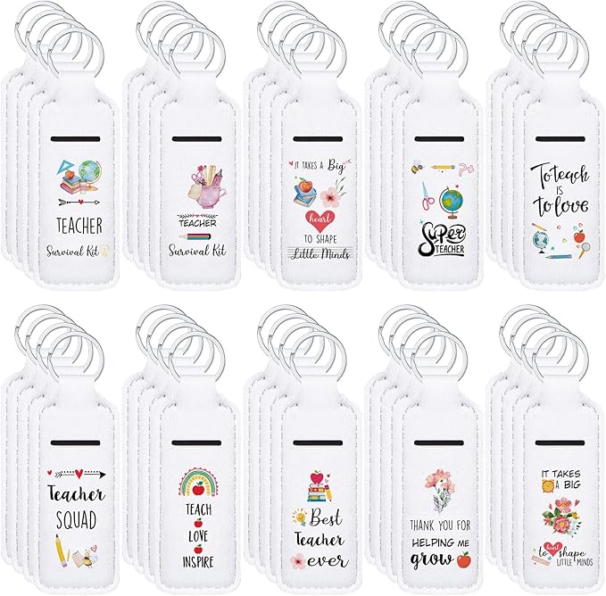 40 Pcs Teacher Appreciation Lipstick Holder with Thank You Words Portable Clip on Lip Gloss Sleeve Pouch Lipstick Holder Keychain Pocket Lip Balm Holder Thank You Gifts for Teacher