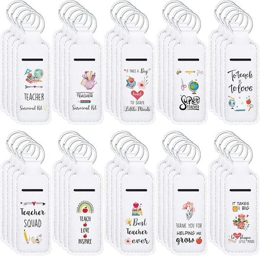 40 Pcs Teacher Appreciation Lipstick Holder with Thank You Words Portable Clip on Lip Gloss Sleeve Pouch Lipstick Holder Keychain Pocket Lip Balm Holder Thank You Gifts for Teacher