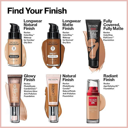 Revlon ColorStay Full Cover Longwear Matte Foundation, Heat & Sweat Resistant Lightweight Face Makeup, Almond (405), 1.0 oz