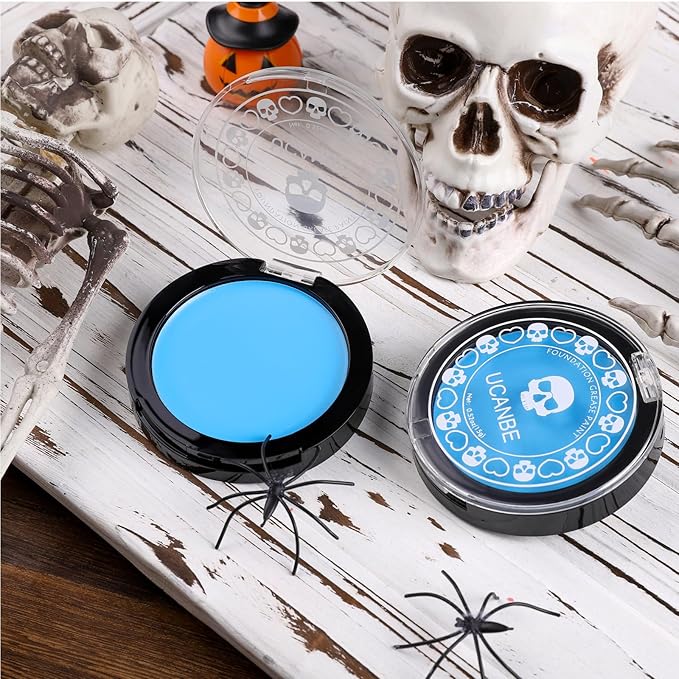 UCANBE Light Blue Face Body Paint Makeup Foundation, Cream Greasepaint for Kids & Adult, Non-Toxic FX Face Painting Kit for Halloween Smurf Avatar Corpse Bride Sally Face Makeup, Costume Cosplay Party