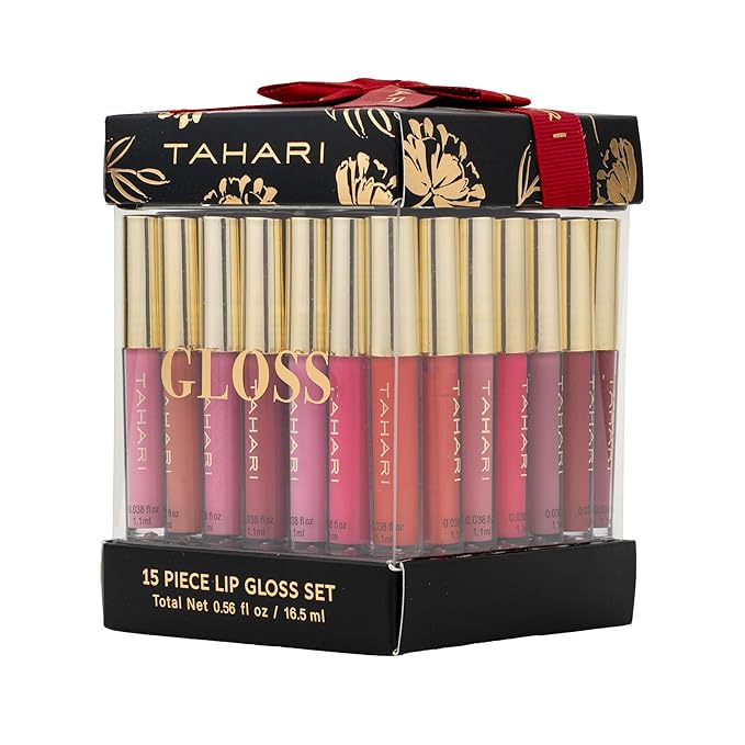 Tahari 15pc Lip Gloss Set – Lip Glosses for Women and Girls, Long-Lasting Color Lip Gloss Collection with Rich Varied Shades (Midnight Floral)
