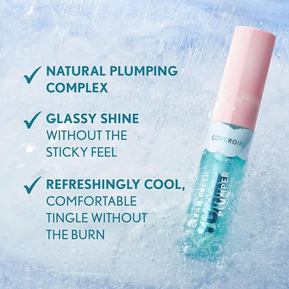 COVERGIRL Clean Fresh Yummy Plumper Lip Gloss, 920 S-Mitten With You, Shiny, Vegan Formula, Easy to Apply, Minty Flavor, 0.33oz