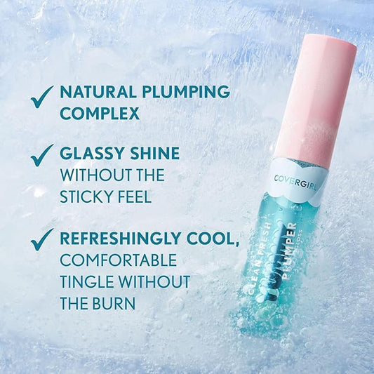 COVERGIRL Clean Fresh Yummy Plumper Lip Gloss, 920 S-Mitten With You, Shiny, Vegan Formula, Easy to Apply, Minty Flavor, 0.33oz