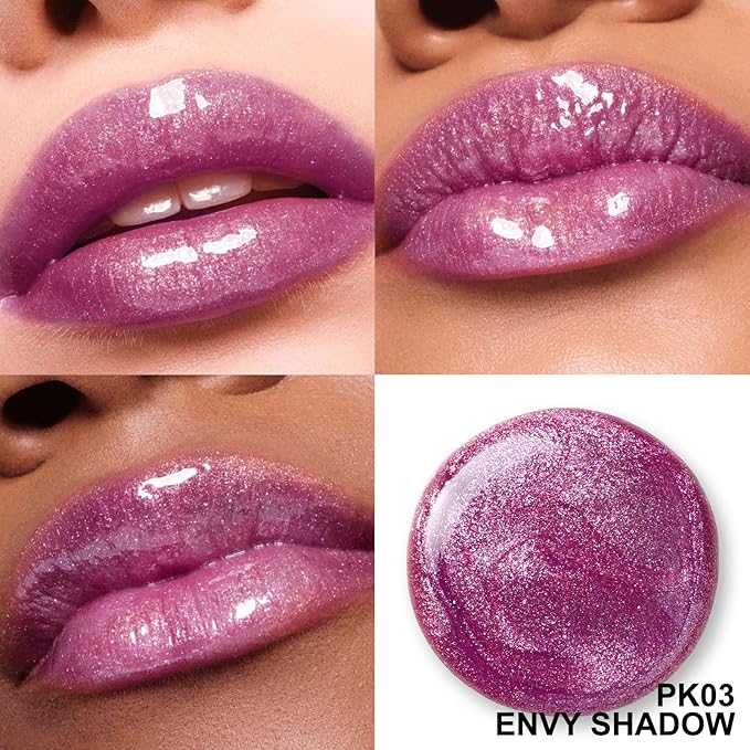 FOCALLURE High Shine Glitter Lip Gloss,Hydrates and Soothes Lips for a Gorgeous,Delivers a Non-sticky Glossy finish,Long-lasting Shine & Fuller-looking Lip Makeup,PK03 ENVY SHADOW