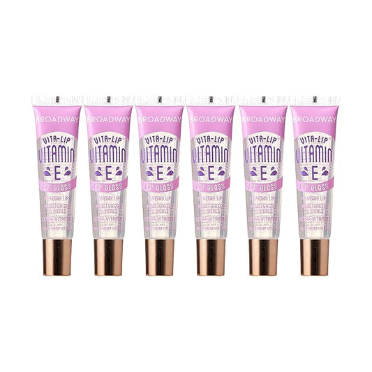 Ruby Kisses Broadway Vita-Lip Clear Lip Gloss (Vitamin E 6 Pack), Ultra-Hydrating & Soothing Formula with Multi-Vitamin Oils, High-Shine Non-Sticky Finish, Healing Lip Balm for Healthy Lips
