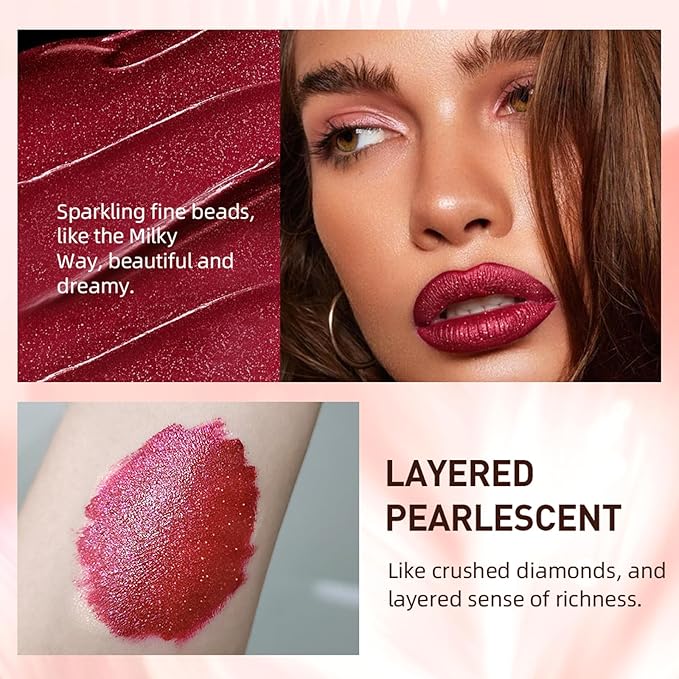 Diamond Matte Nude Lip Gloss, Glitter Metallic Liquid Lipstick Glitter Shimmer Lip Glaze, Shimmery Finish, High Pigment Long Lasting Lip Gloss Tint Christmas Party Makeup (#03)