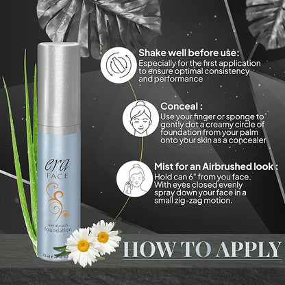 ERA Face spray makeup (R8 Amber, 2.25 oz) - airbrush foundation, everyday, buildable, professional spray on cosmetics by Era Beauty