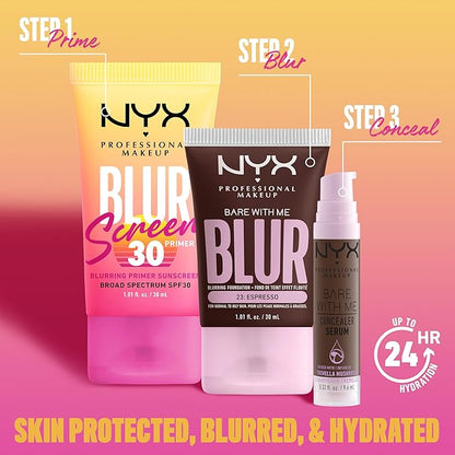 NYX PROFESSIONAL MAKEUP Blurscreen SPF 30 Primer, 3-in-1 Blurring Makeup Primer with Sunscreen, Vegan Formula with No White Cast or Greasy Feeling