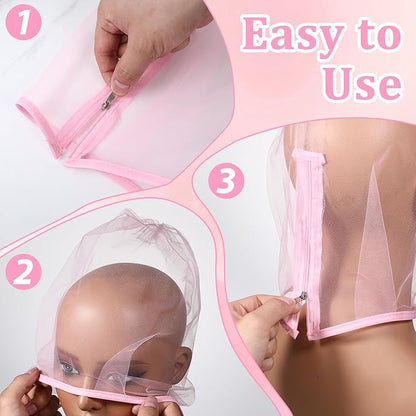 3 Pcs Makeup Protector Hood for Face, Polyester Chiffon Makeup Protector Hood Washable Zipper Closure Face Cover Reusable Make up Faces Cover for Women Beauty (Pink)