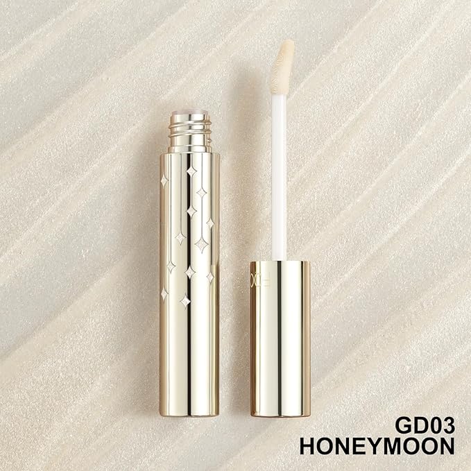 FOCALLURE High Shine Glitter Lip Gloss,Hydrates and Soothes Lips for a Gorgeous,Delivers a Non-sticky Glossy finish,Long-lasting Shine & Fuller-looking Lip Makeup,GD03 HONEYMOON