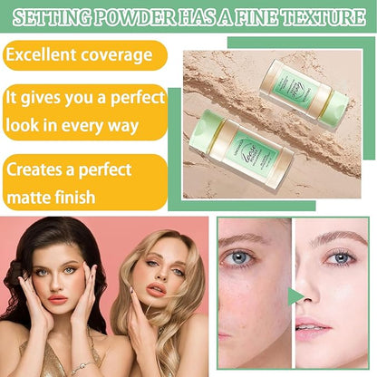Loose Setting Face Makeup Powder Set,Lightweight Silky Mineral Loose Setting Powder Set with Makeup Brush & Foundation Face Makeup Puffs Set for Women（3PCS）