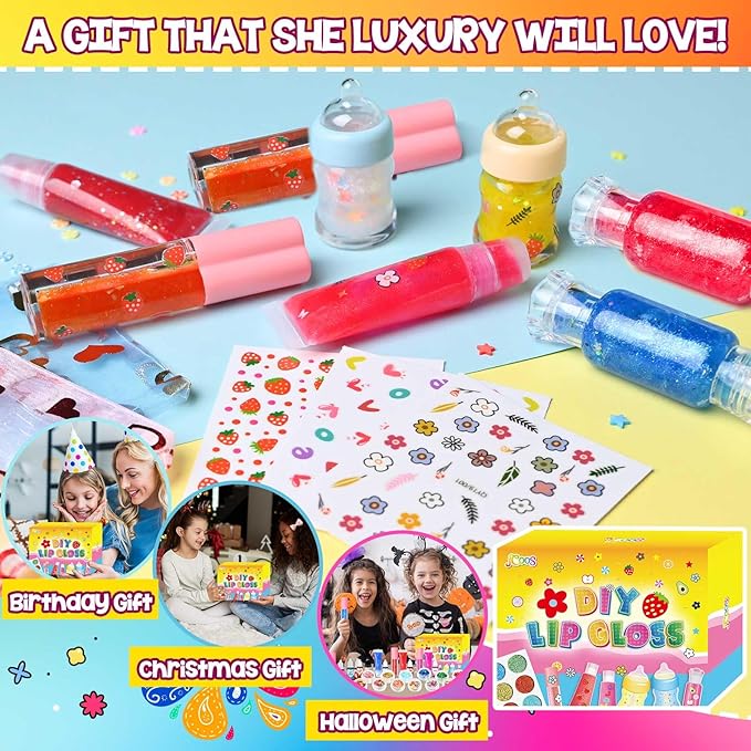 Jcoos Lip Gloss Making Kit, 73PCS Fun Make Your Own Lip Gloss Kit Kids, Beginner, Lipgloss Sets for Girls, DIY Lipstick Set, Moisturizing Lip Oil Base, Gifts for Tween Girls, Teens, Daughters, Women