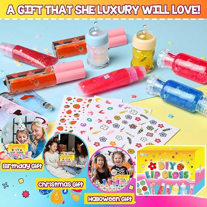Jcoos Lip Gloss Making Kit, 73PCS Fun Make Your Own Lip Gloss Kit Kids, Beginner, Lipgloss Sets for Girls, DIY Lipstick Set, Moisturizing Lip Oil Base, Gifts for Tween Girls, Teens, Daughters, Women
