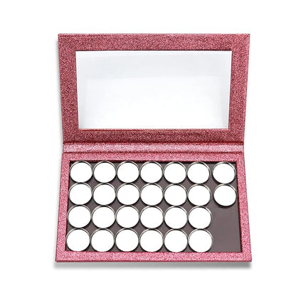 Professional Empty Makeup Magnetic Palette Set with 20 Adhesive Metal Stickers and 20 Empty Round Metal and 1 Depotting Spatula blush for powder and foundation (Wine red)