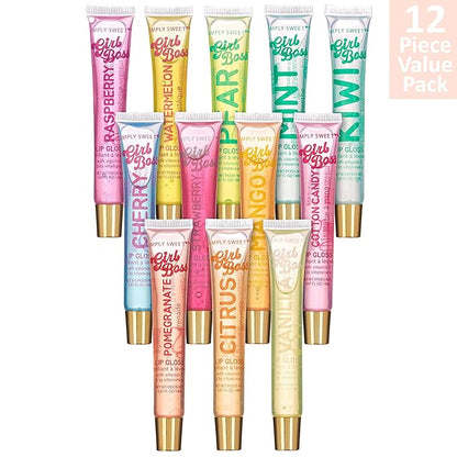 EXPRESSIONS 12pc Clear Lip Gloss Pack - Oils With Vitamin E and Essential Oils, Flavored Clear Tubes, Hydrating Glow Oil, Tinted Oil, Moisturizer