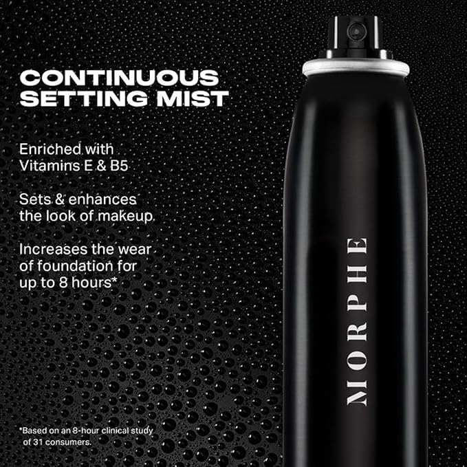 Morphe 18CT Makeup Palette (0.68 oz) & Continuous Setting Mist (6.5 oz) - Matte Essentials Artistry Palette and Micro-Fine Setting Spray for Makeup - Made to Build, Blend & Layer for Everyday, Versati