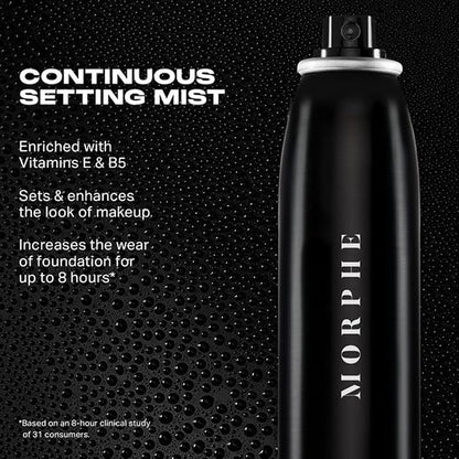 Morphe 18CT Makeup Palette (0.68 oz) & Continuous Setting Mist (6.5 oz) - Matte Essentials Artistry Palette and Micro-Fine Setting Spray for Makeup - Made to Build, Blend & Layer for Everyday, Versati