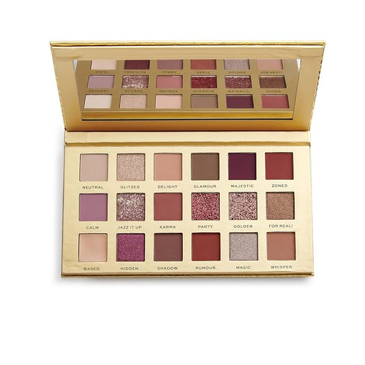 Revolution Pro Eyeshadow Palette, Glitter, Matte & Pearl Pigments, 18 Panned Shadows, Vegan & Cruelty-Free, New Neutral, 0.63 Oz