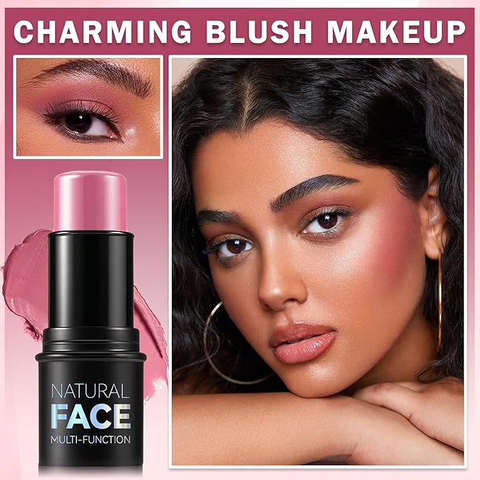 Cream Blush Stick Multi-use Blush Makeup Stick for Cheeks and Lips Blendable and Buildable Color Matte & Dewy Finish Lightweight Long Lasting(05 RUGOSA ROSE)