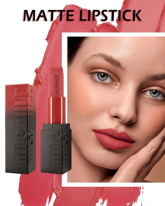 Matte Lipstick Nude Pink, Nude Matte Lipstick Long-Lasting Lip Makeup Waterproof Smudge Proof for Women,Silky Velvet Moisturizing Lip Stick High Impact Lip Color Lip Gloss Balm Gift for Girls-02