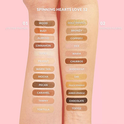 KimChi Chic Spinning Hearts Love Eyeshadow & Pigment Palette - 12 Shades for Soft Glam to Bold Looks, Long Lasting, Blendable, Cruelty Free, Partner in Crime 0.3 oz