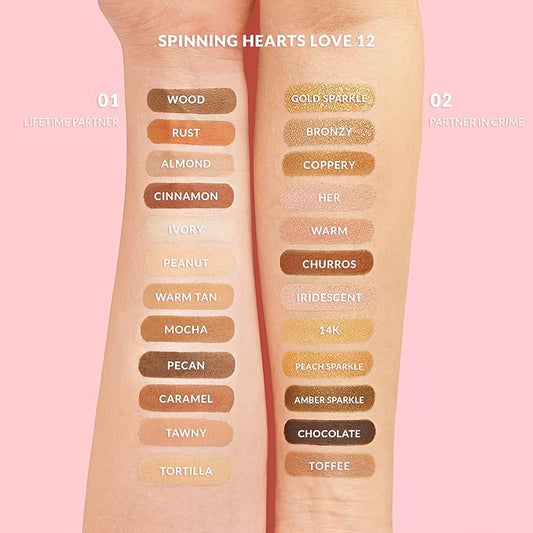 KimChi Chic Spinning Hearts Love Eyeshadow & Pigment Palette - 12 Shades for Soft Glam to Bold Looks, Long Lasting, Blendable, Cruelty Free, Partner in Crime 0.3 oz