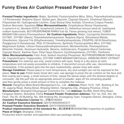 Funny Elves Air Cushion Foundation Pressed Setting Poweder Touch-up Two-in-One Long Lasting Concealer Oily Skin F21 1 Count