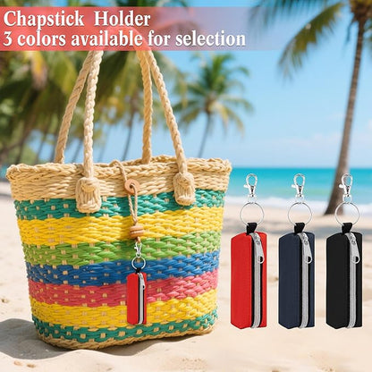 Chapstick Holder, 3 Pcs Lip Balm Sleeve Pouch Portable Lipstick Holder Bag Clip-on Makeup Travel Accessories Great Stuffers Gift for Women