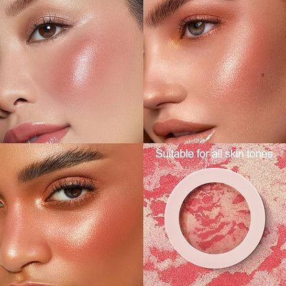 Baked Blush for Cheeks, 2 in 1 Powder Blush Palette and Highlighter, Contouring Shimmer Natural Makeup All Day Wear