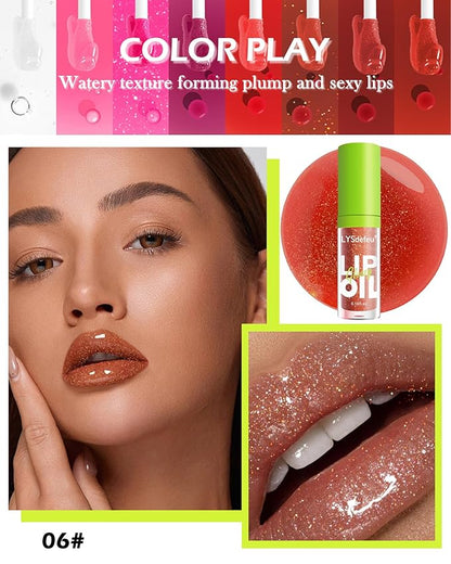 Lip Oil Lip Glaze-1Pcs Hydrating Red Lip Glow Oil,Shiny Transparent Tint Lip Gloss Plumping,Long Lasting Non-sticky Clear Glow Reviver Lip Care,Women's Day Oil Makeup Gift for Women Girl-06#