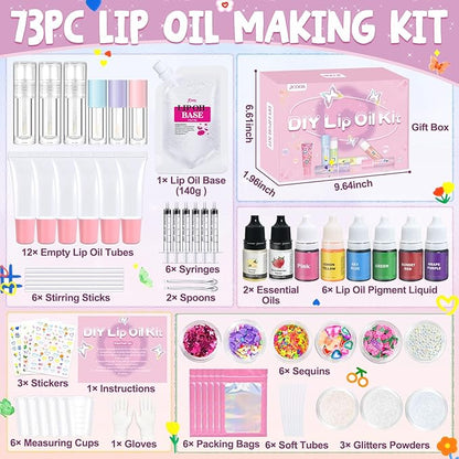 Lip Gloss Making Kit JCOOS DIY Lip Oil Make Your Own Lip Gloss Kit, Lip Gloss Base Oil Moisturizing, Lip Gloss Pigment Lip Gloss Flavoring Oil, Lip Gloss Tubes Christmas Gifts for Kids Girls Lip Gloss