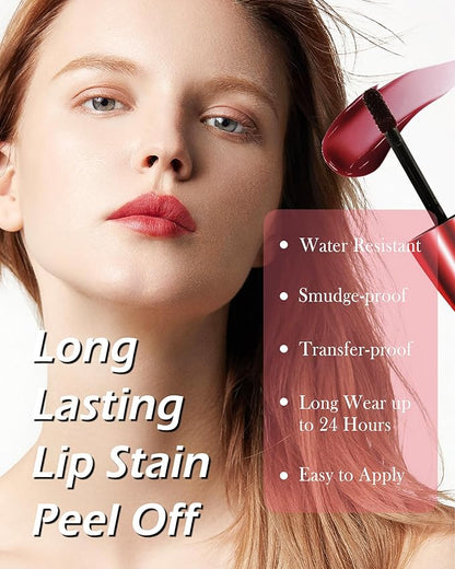 Peel Off Lip Stain - Red Matte Lip Liner Stain Waterproof Long Lasting 24H, Highly Pigmented Lip Tattoo Peel Off Lip Tint Stain, Transfer-Proof and Non-Stick Cup, Liquid Lip Gloss Makeup for Women-03