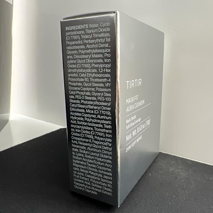 TIRTIR Mask Fit Aura Silver Cushion Foundation | Semi-glow Finish, Natural Coverage, Moisturizing, Lightweight, Korean cushion foundation (#24W Soft Beige, Full Size, 0.63 Fl Oz)