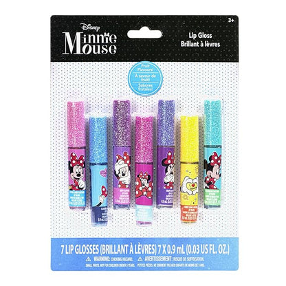 Disney Minnie Mouse 7 Piece Plant Based Lip Gloss, Girls Party Favors, First Makeup Set for Girl, Perfect for Parties, Sleepovers, and Birthday Gifts, Ages 3+, by Townley Girl