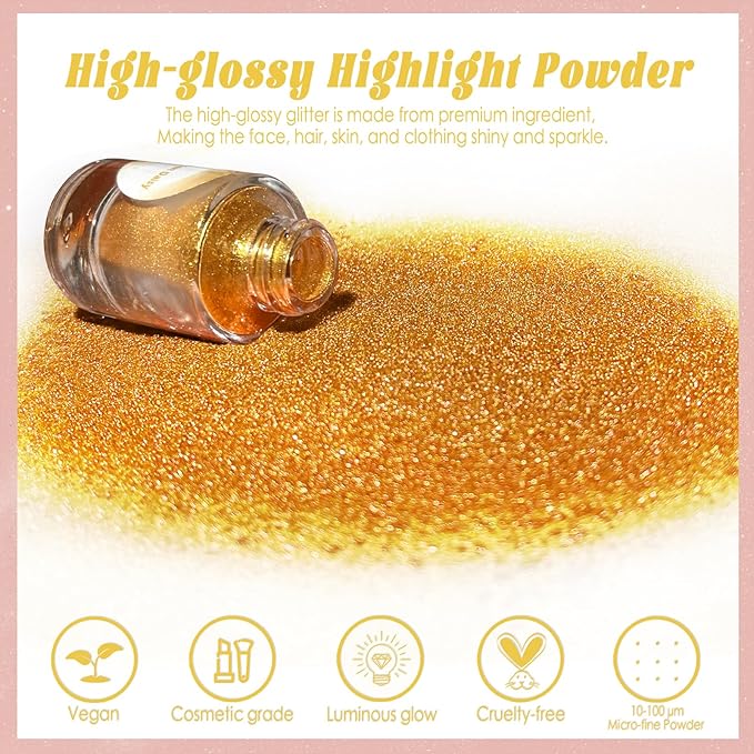 Boko Highlighter Powder Spray, Cosmetic Body Shimmer Spray High Gloss Diamond Glitter Makeup Sparkle Glitter Hairspray Christmas Rave Accessories for Women Face Paint Hair Clothes