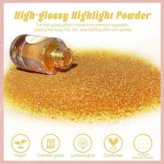 Boko Highlighter Powder Spray, Cosmetic Body Shimmer Spray High Gloss Diamond Glitter Makeup Sparkle Glitter Hairspray Christmas Rave Accessories for Women Face Paint Hair Clothes