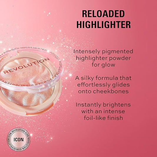 Revolution, Reloaded Pressed Powder Highlighter, Intensely Pigmented for a High Impact Dewy Finish, Peach Lights, 0.22 Oz
