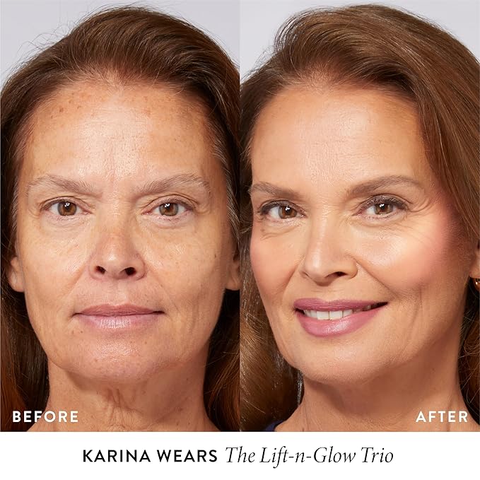 Geller's Greatest Lift-n-Glow Palette - Tahitian Glow, Pink Grapefruit, Toasted Coconut + Retractable Angled Kabuki Brush