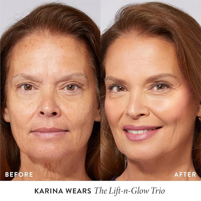 Geller's Greatest Lift-n-Glow Palette - Tahitian Glow, Pink Grapefruit, Toasted Coconut + Retractable Angled Kabuki Brush