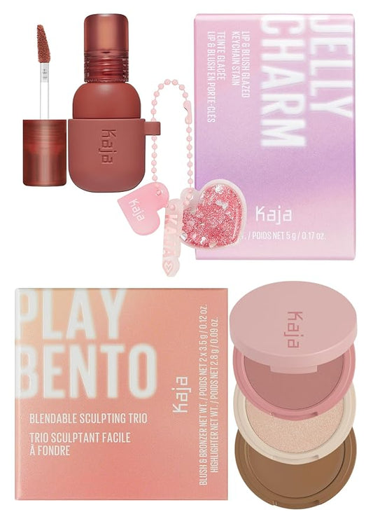 Kaja Lip & Blush Glazed Keychain Stain - Jelly Charm 05 Peach Fizz + 3-in-1 Blendable Sculpting Trio - Play Bento 01 Butter Up Bundle