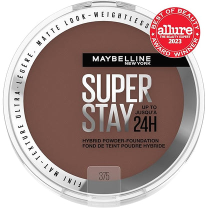 Maybelline Super Stay Up to 24HR Hybrid Powder-Foundation, Medium-to-Full Coverage Makeup, Matte Finish, 375, 1 Count