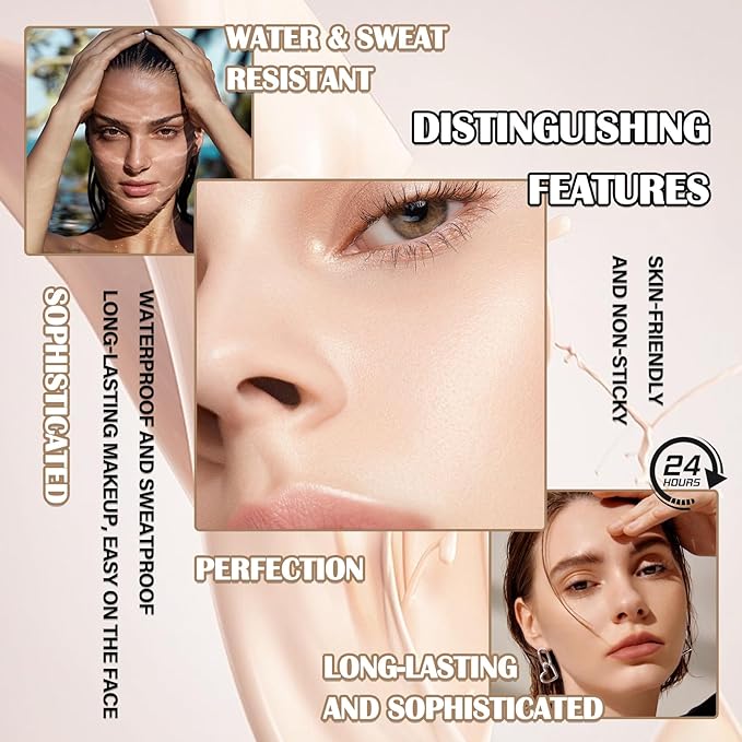 2PCS Color Changing Makeup Foundation Set with Brushes & Makeup Sponge,Flawless Full Coverage Foundation SPF50 PA+++,Moisturizing Non-greasy Liquid Foundation for Women